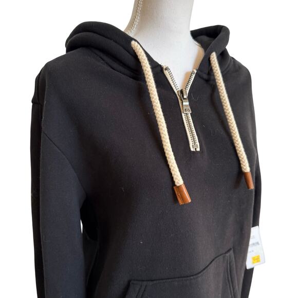 Fundamental Coast Hoodie Slater Medium 1/4 Zip Black Leather Tips NWT Coastal - Picture 4 of 12